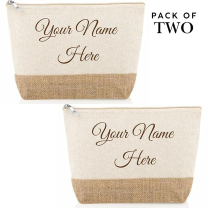 Personalized Pack of 2 Cotton and Jute Minimalistic Pouches
