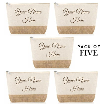 Personalized Pack of 5 Cotton and Jute Minimalistic Pouches