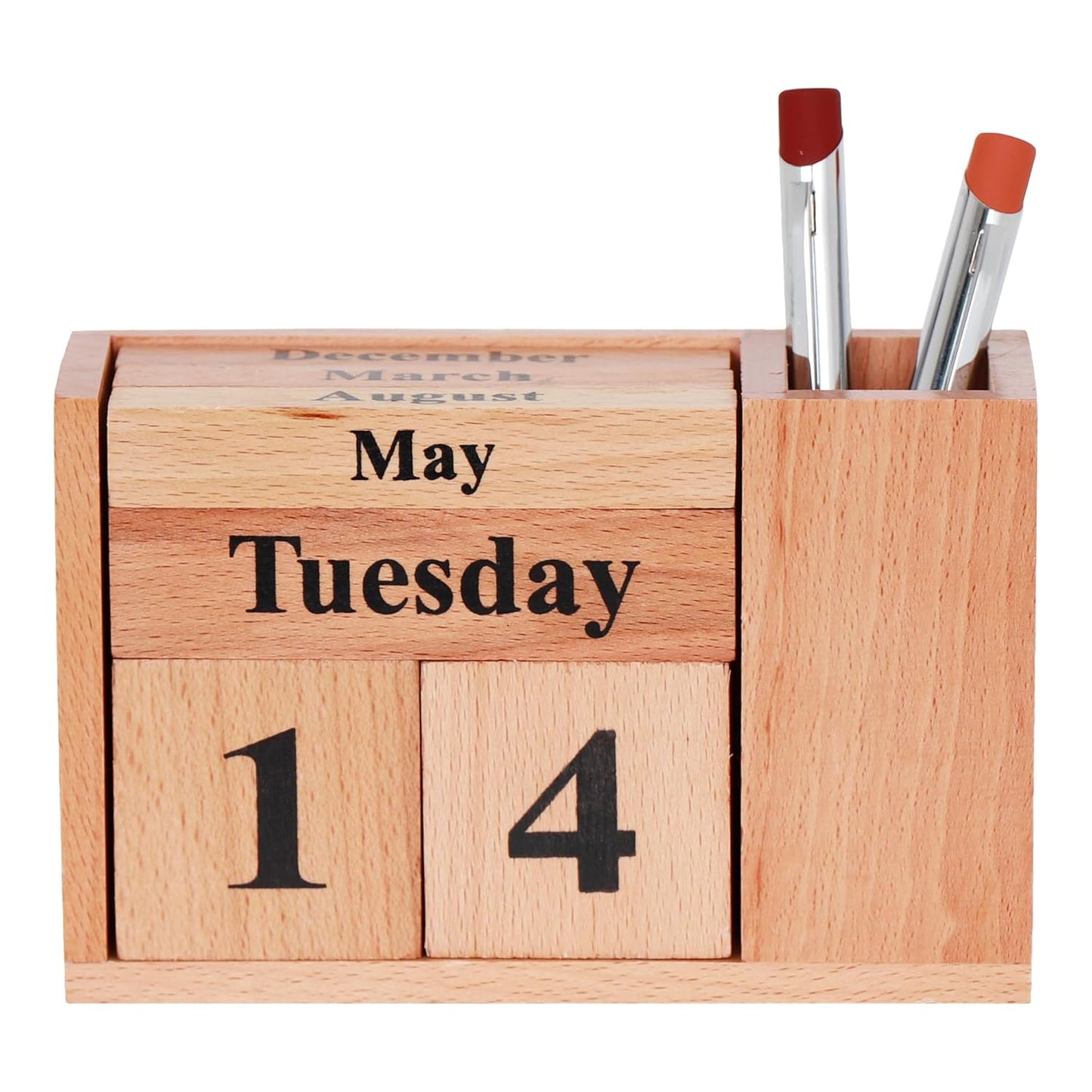 Large Wooden Desk Calendar With Pen Holder