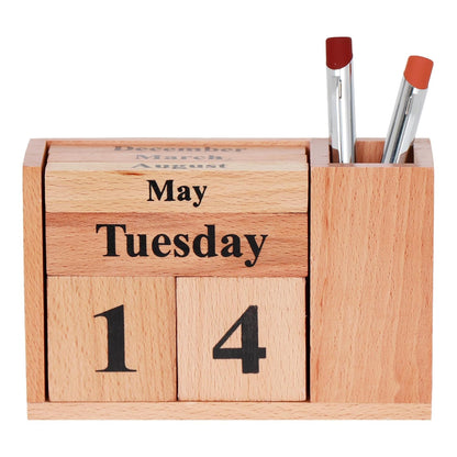 Large Wooden Desk Calendar With Pen Holder