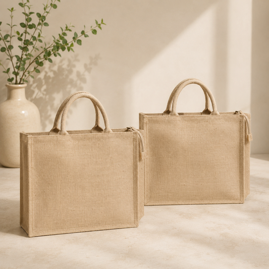 Pack of 2 Jute Shopping Bags with Zipper (M)