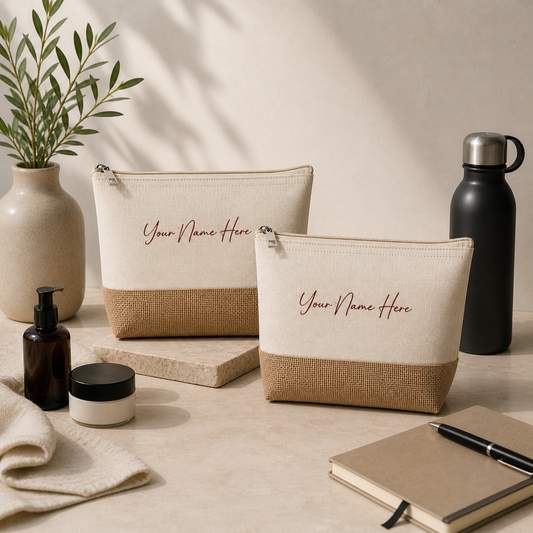 Personalized Pack of 2 Cotton and Jute Minimalistic Pouches