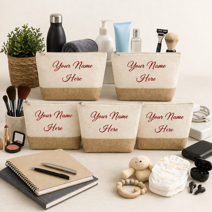 Personalized Pack of 5 Cotton and Jute Minimalistic Pouches