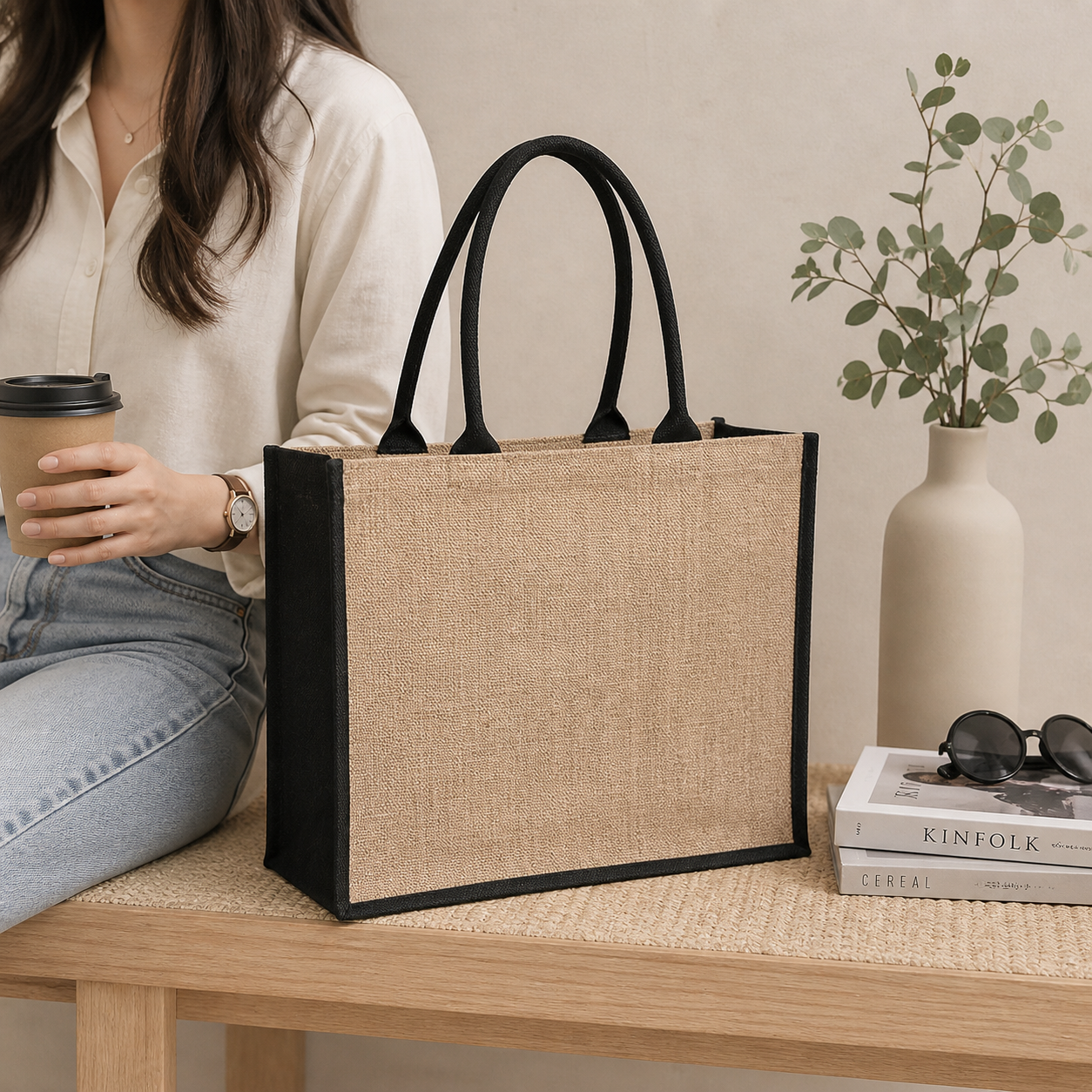 Heavy Duty Jute Shopping Bag (L)