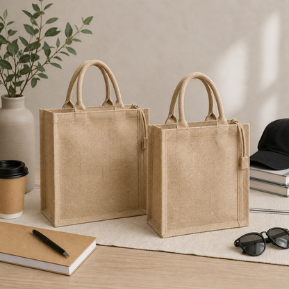 Pack of 2 Jute Shopping Bags with Zipper (L)