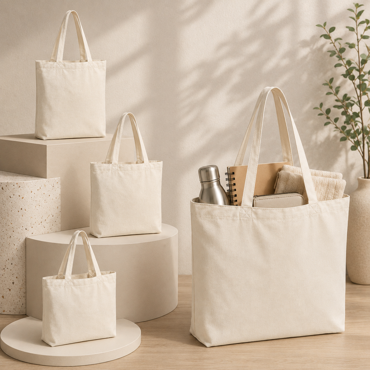 Pack of 4 White Cotton Tote Bag (L)