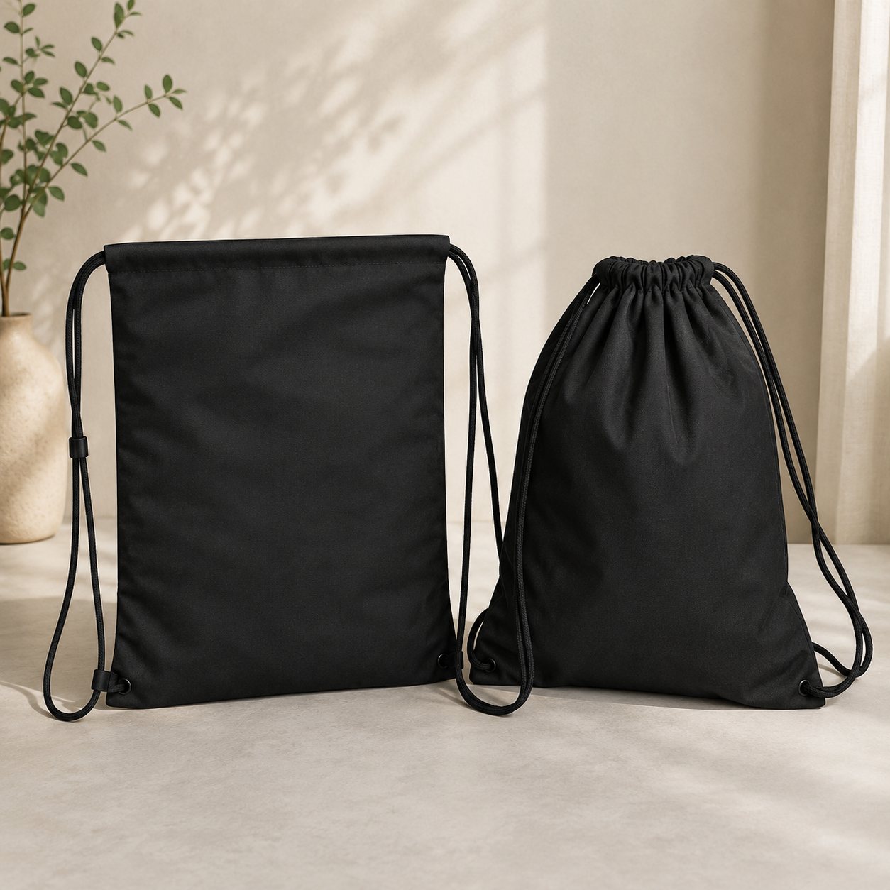 Pack of 2 Black Minimalistic Drawstring Cotton Carry Bags