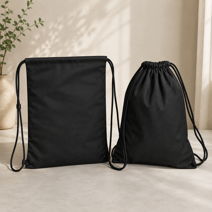 Pack of 2 Black Minimalistic Drawstring Cotton Carry Bags