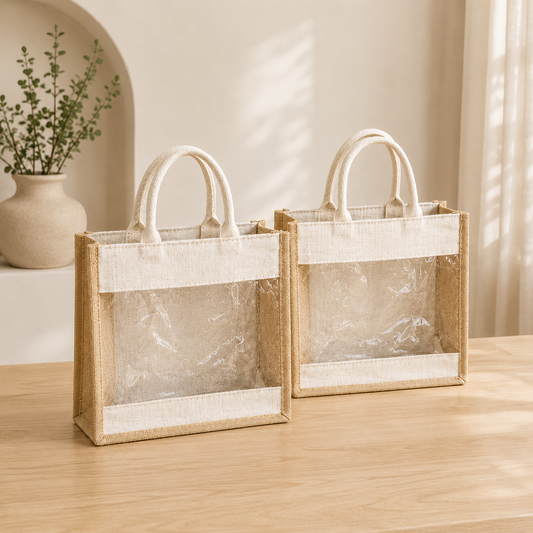 Pack of 2 Jute Minimalistic Large Size Bag with Zip Locking