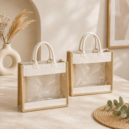 Pack of 2 Jute Minimalistic Medium Size Bag with Zip Locking