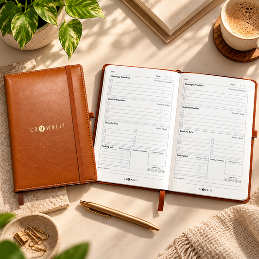Crownlit Daily Productivity Planner Journal, A5 Brown