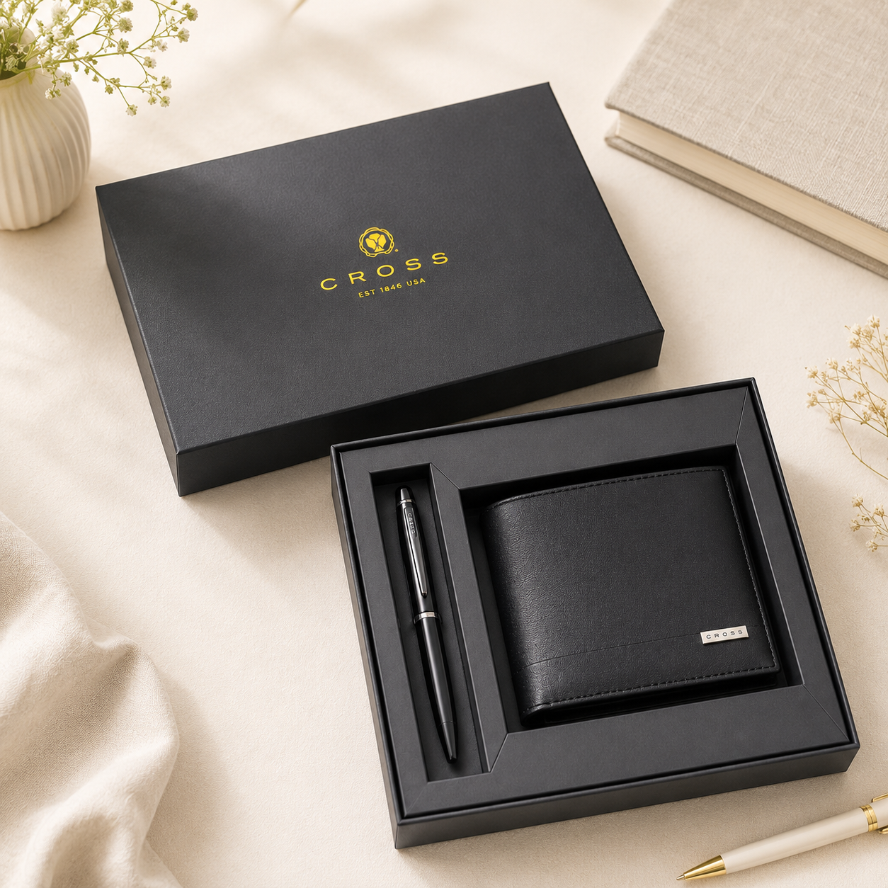 Cross Bi-Fold Wallet with Baily Black Pen – Elegant Gift Set for Men