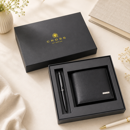 Cross Bi-Fold Wallet with Baily Black Pen – Elegant Gift Set for Men