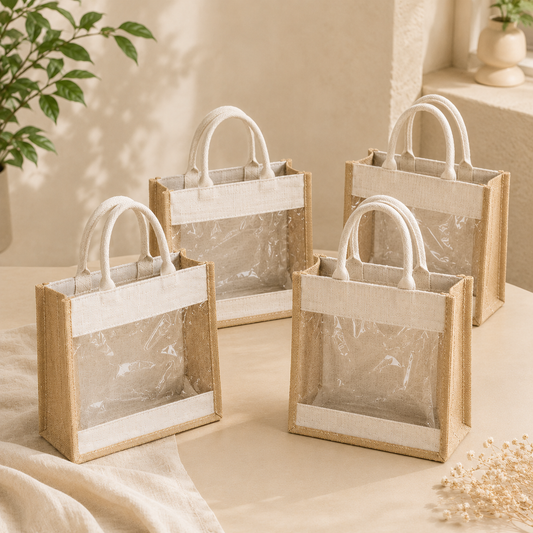 Pack of 4 Jute Minimalistic Medium Size Bag with Zip Locking