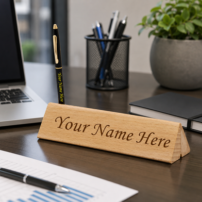 Personalized Desk Name Plate with Pen Stand